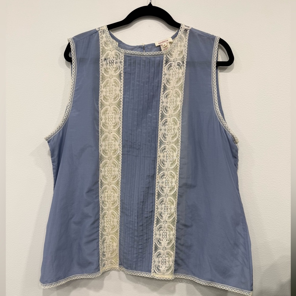 Sundance Pale Blue Sleeveless Lace-Trim Tank